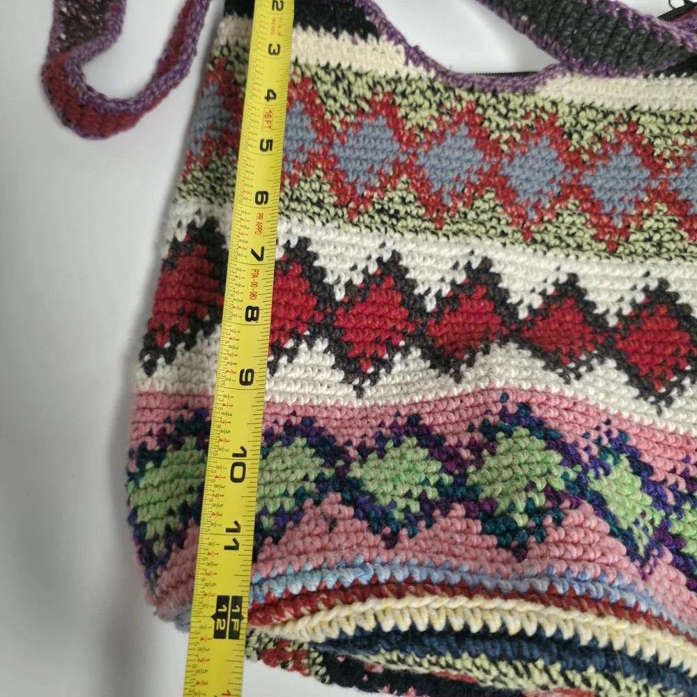 Vintage Boho Crochet Crossbody Bag Southwestern Geometric Knit Bucket Purse